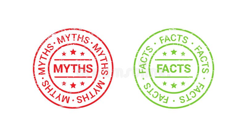 Fact Myth grunge rubber stamps, badges. Vector illustration. Truth or false seal imprints. Red green emblems isolated on white background. Infographic labels. Fact Myth grunge rubber stamps, badges. Vector illustration. Truth or false seal imprints. Red green emblems isolated on white background. Infographic labels