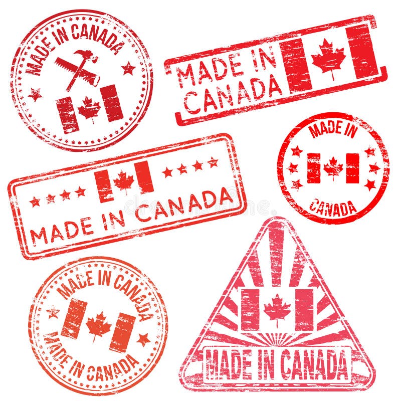 Feito em carimbos de borracha de Canadá ilustração stock Feito em carimbos de borracha de Canadá ilustração stock