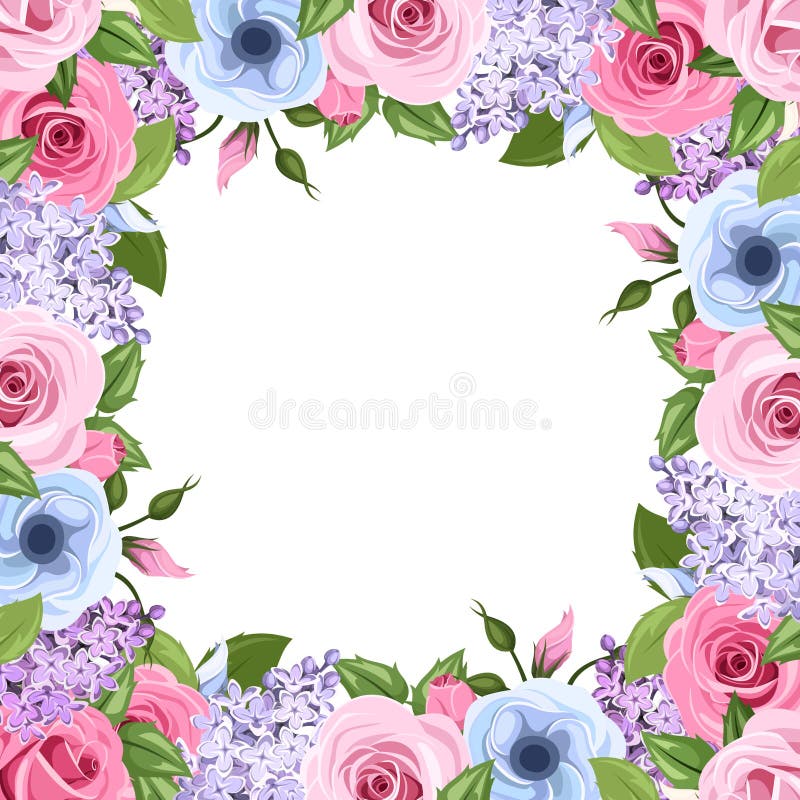 Feld mit den rosa, blauen und purpurroten Rosen, lisianthus und Flieder blüht Auch im corel abgehobenen Betrag stock abbildung Feld mit den rosa, blauen und purpurroten Rosen, lisianthus und Flieder blüht Auch im corel abgehobenen Betrag stock abbildung