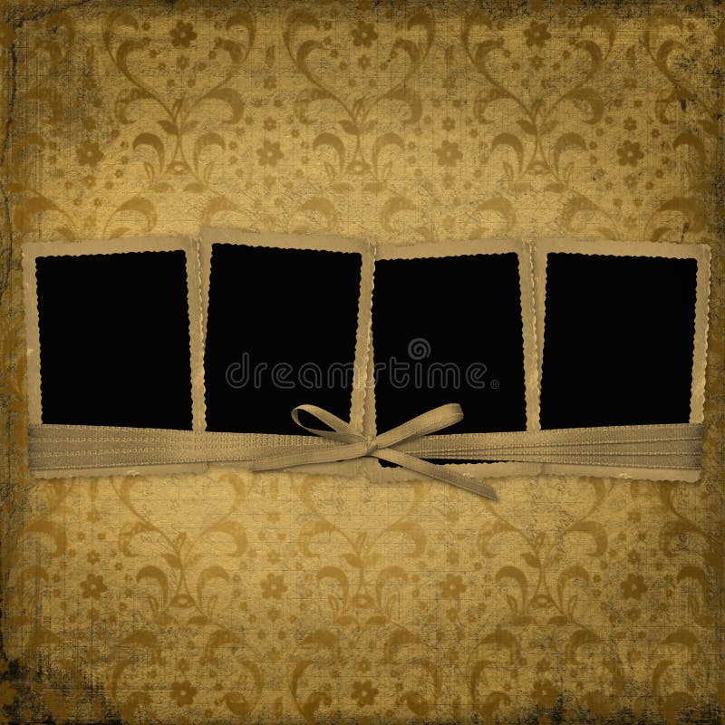 Feld vier mit Farbbändern und Bogen zu den alten Fotos stock abbildung Feld vier mit Farbbändern und Bogen zu den alten Fotos stock abbildung