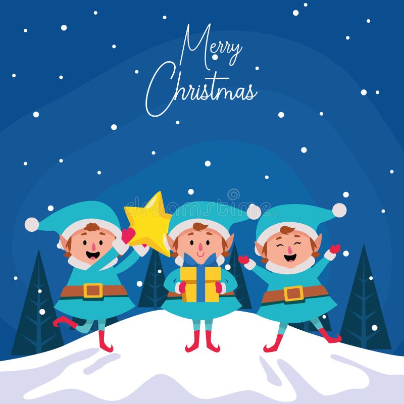 Felice cartone animato natalizio con stella e scatola regalo