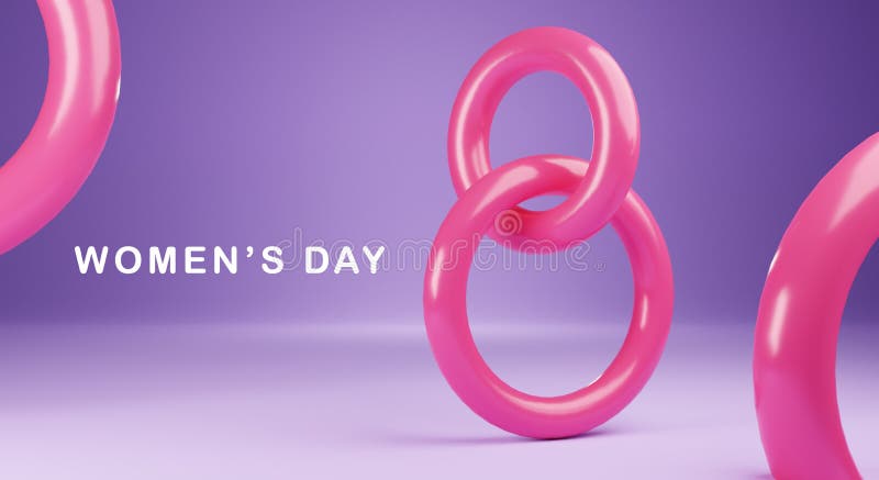 Felice contesto internazionale della giornata della donna Rendering 3D numerico in plastica 8 Simbolo della primavera di marzo, b illustrazione vettoriale