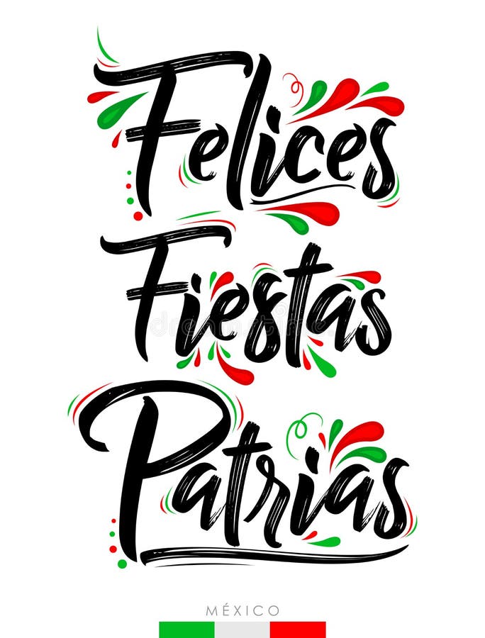 Felices fiestas patrias χαρούμενες εθνικές γιορτές ισπανικό κείμενο μεξικάνικο θέμα πατριωτικός εορτασμός. διανυσματική απεικόνιση