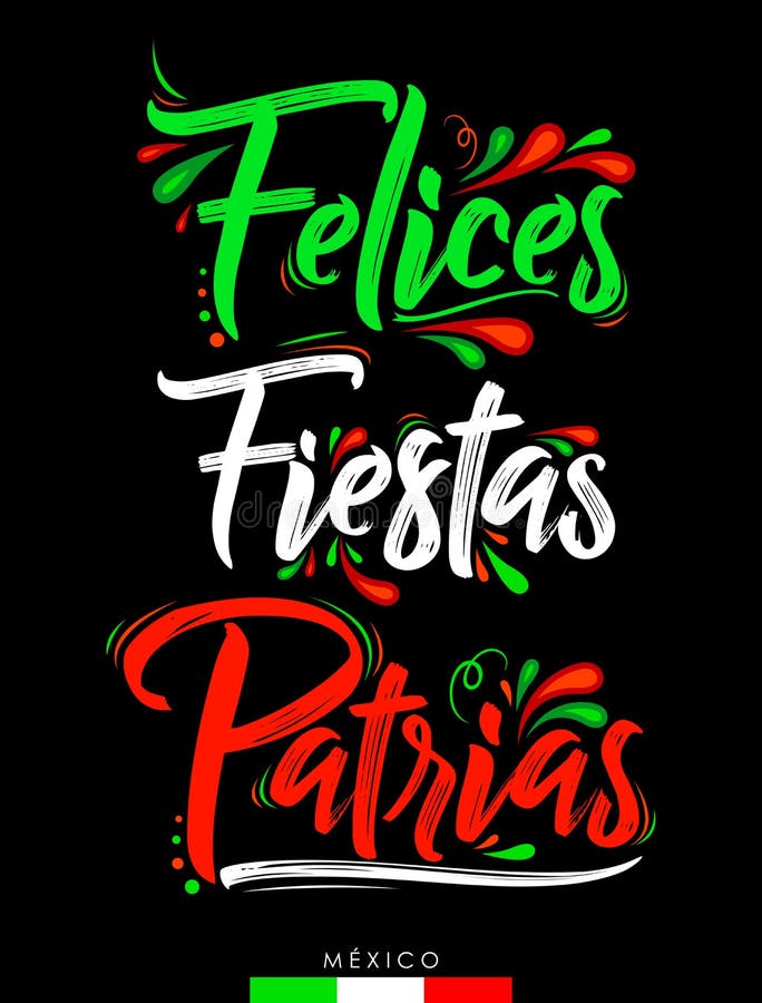 Felices fiestas patrias χαρούμενες εθνικές γιορτές ισπανικό κείμενο μεξικάνικο θέμα πατριωτικός εορτασμός. διανυσματική απεικόνιση