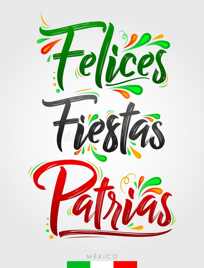 Felices fiestas patrias χαρούμενες εθνικές γιορτές ισπανικό κείμενο μεξικάνικο θέμα πατριωτικός εορτασμός. ελεύθερη απεικόνιση δικαιώματος