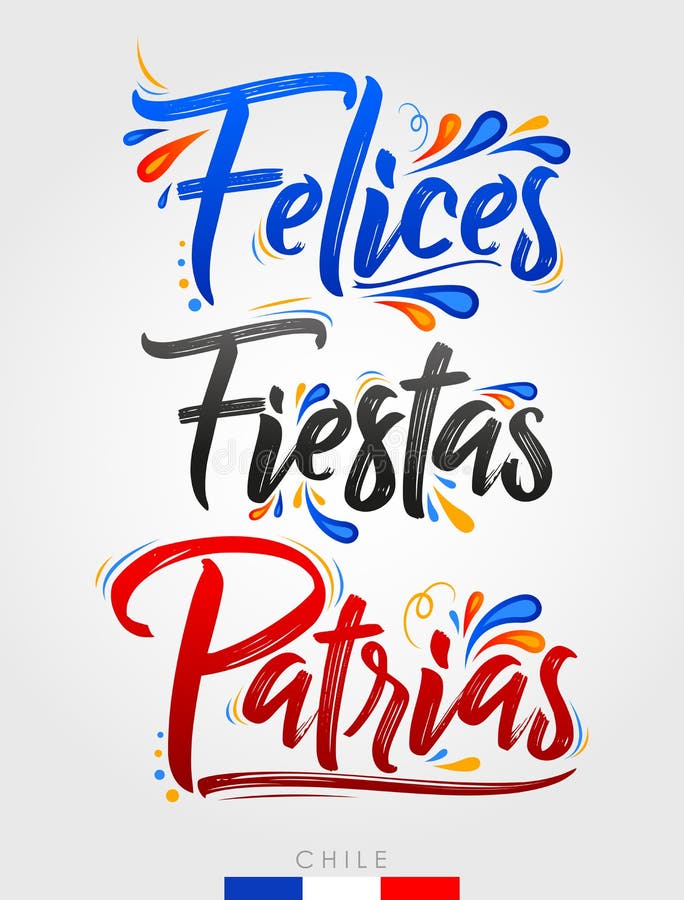 Felices fiestas patrias χαρούμενες εθνικές γιορτές ισπανικό κείμενο χιλιανό θέμα πατριωτικός εορτασμός. ελεύθερη απεικόνιση δικαιώματος