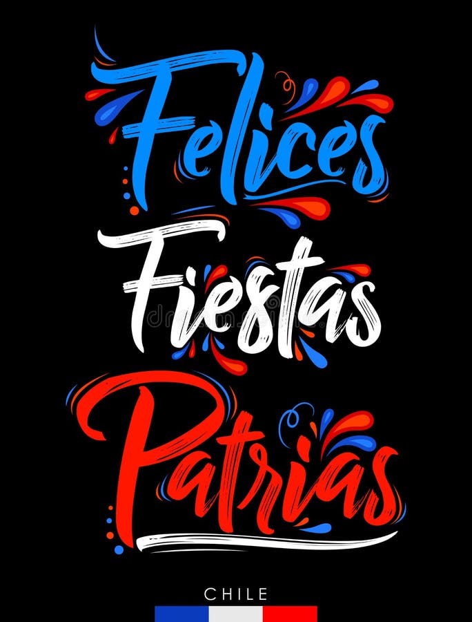 Felices fiestas patrias χαρούμενες εθνικές γιορτές ισπανικό κείμενο χιλιανό θέμα πατριωτικός εορτασμός. απεικόνιση αποθεμάτων