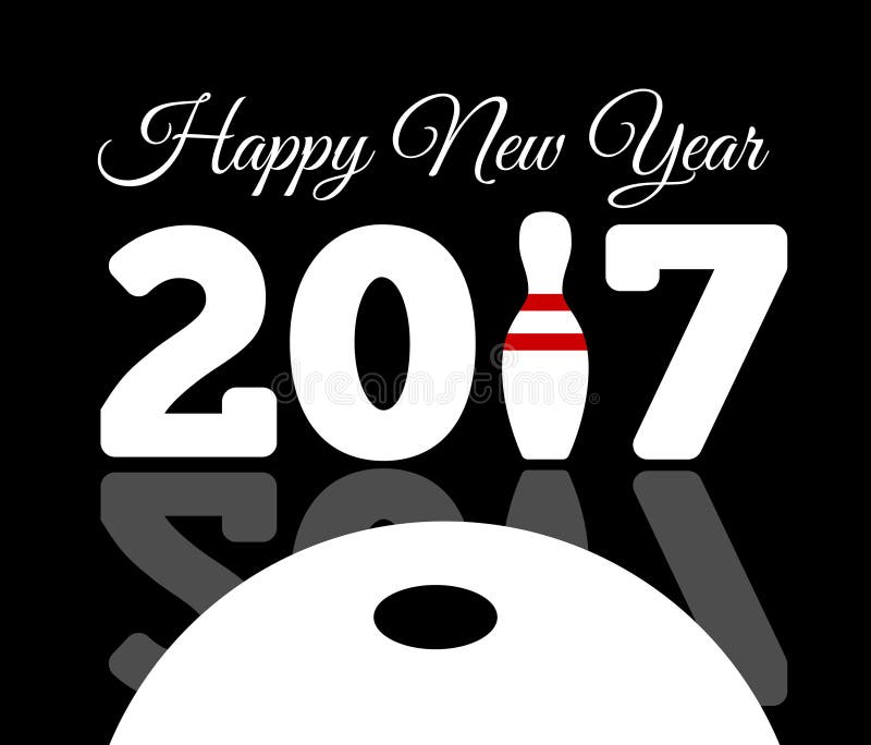 Felicitações aos 2017 anos novo feliz com um boliches e uma bola ilustração stock Felicitações aos 2017 anos novo feliz com um boliches e uma bola ilustração stock