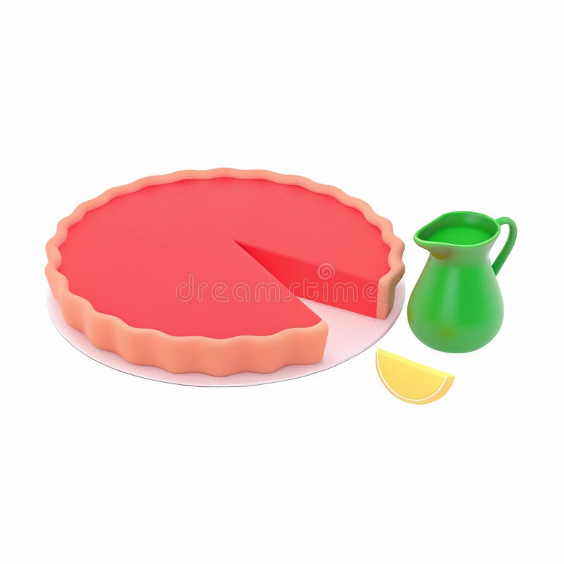 Felie de tartă roșie cu Green Pitcher și Lemon Wedge pe fond transparent pentru uz alimentar stock illustration