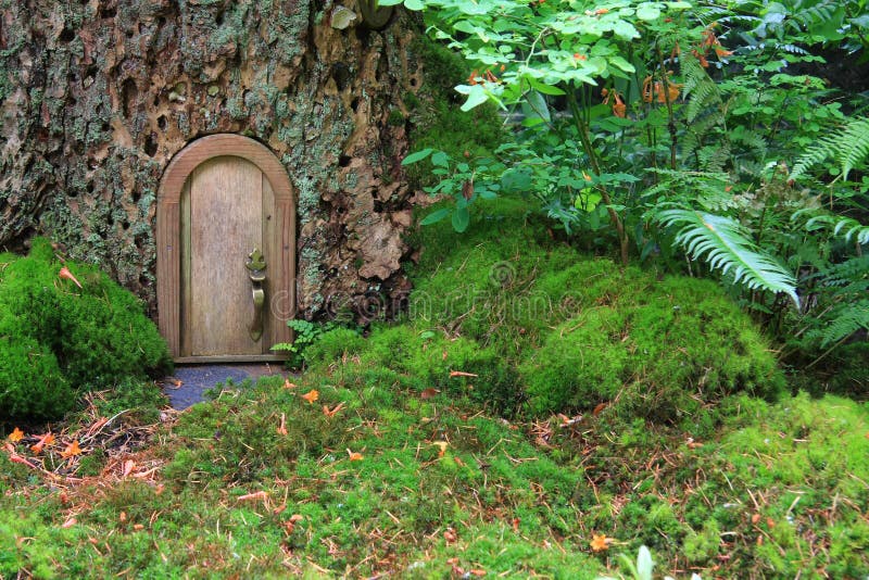 Little wooden fairy tale door in a tree trunk. Also available in vertical. Little wooden fairy tale door in a tree trunk. Also available in vertical.