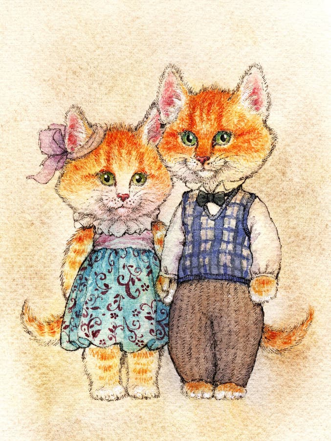 Felika par av katter Ett par av röda fluffiga kattungar med rosa shu royaltyfri illustrationer Felika par av katter Ett par av röda fluffiga kattungar med rosa shu royaltyfri illustrationer