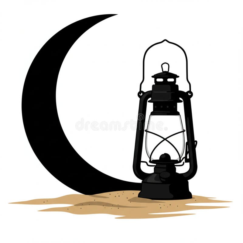 Felinar negru Noapte de nisip deșert lumina lunii Ilustrarea lampă de lumină lumină royalty free illustration