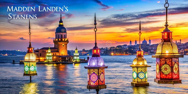 Felinarele Ramadan colorate din Fața Turnului Maidens Istanbul royalty free illustration