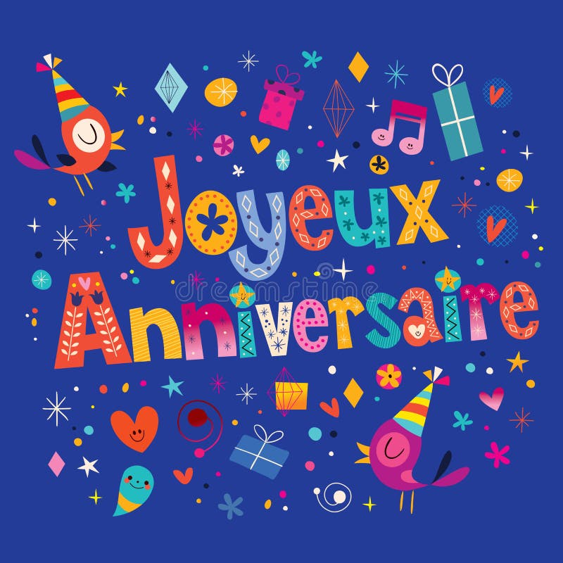 Feliz Aniversario De Joyeux Anniversaire No Cartão Francês Ilustração