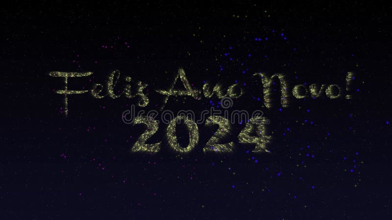 Feliz ano novo happy new year 2024 πορτογαλικός ευτυχισμένος ο καινούργιος χρόνος ευχές παραμονή πρωτοχρονιάς. κινούμενα σχέδια πυ