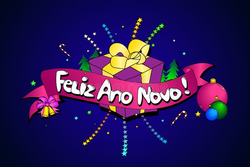 Feliz Ano Novo. Vector creative background. Happy New Year in Po