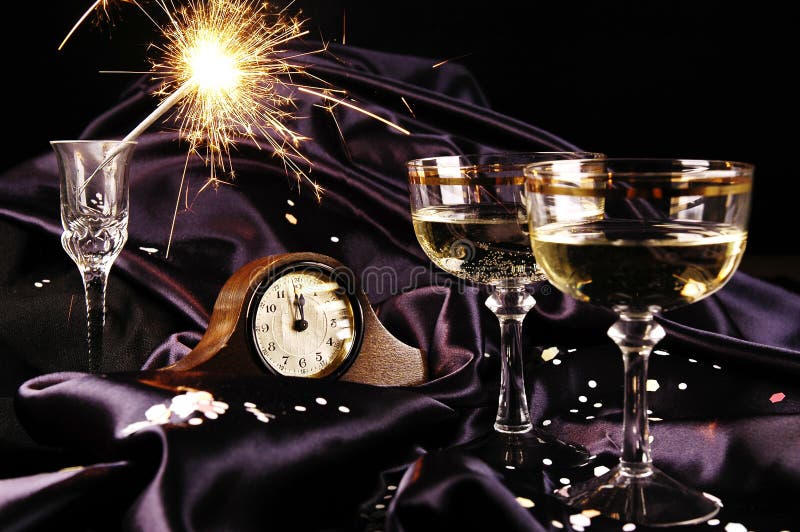 Happy New Year - clock and champagne. Happy New Year - clock and champagne
