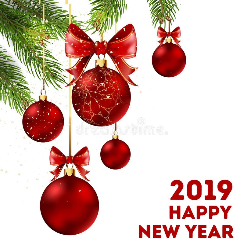 Feliz Año Nuevo cartel de 2019 días de fiesta con las ramas de la picea stock de ilustración Feliz Año Nuevo cartel de 2019 días de fiesta con las ramas de la picea stock de ilustración