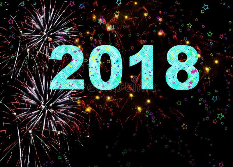 Feliz Año Nuevo de 2018 fuegos artificiales ilustración del vector Feliz Año Nuevo de 2018 fuegos artificiales ilustración del vector