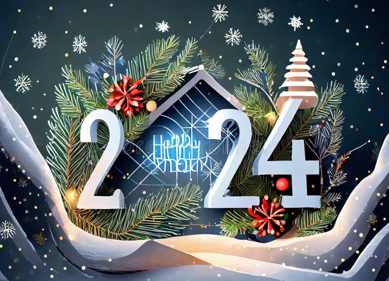 Feliz año nuevo 2024 feliz navidad. gráficos de equipo 2024 stock de ilustración