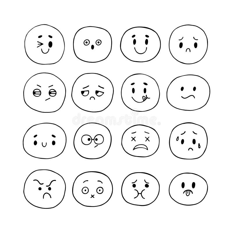 Conjunto de expressões faciais kawaii fofas