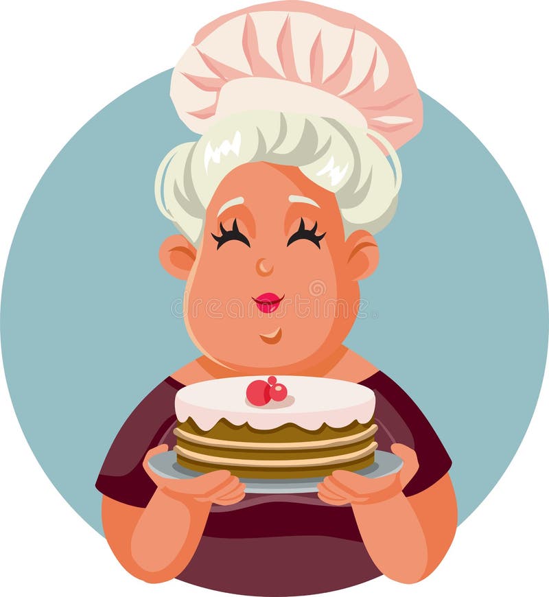 Dona De Casa Engraçada Dos Desenhos Animados Com Bolo. Dona De Casa De  Vetor Feliz Com Produtos De Padaria. Mulher Bonita No Velho Estilo Retrô.  Jovem Senhora Fazendo Torta. Ilustraciones svg, vectoriales