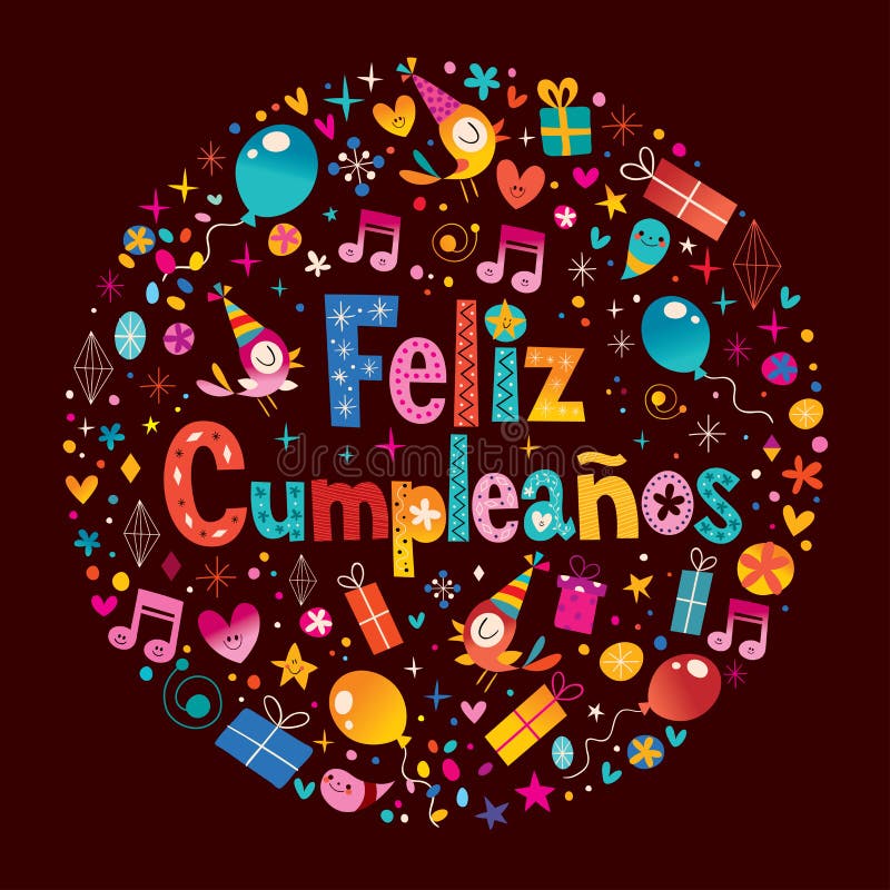 Feliz Cumpleanos - с днем рождения в испанской поздравительной открытке иллюстрация вектора