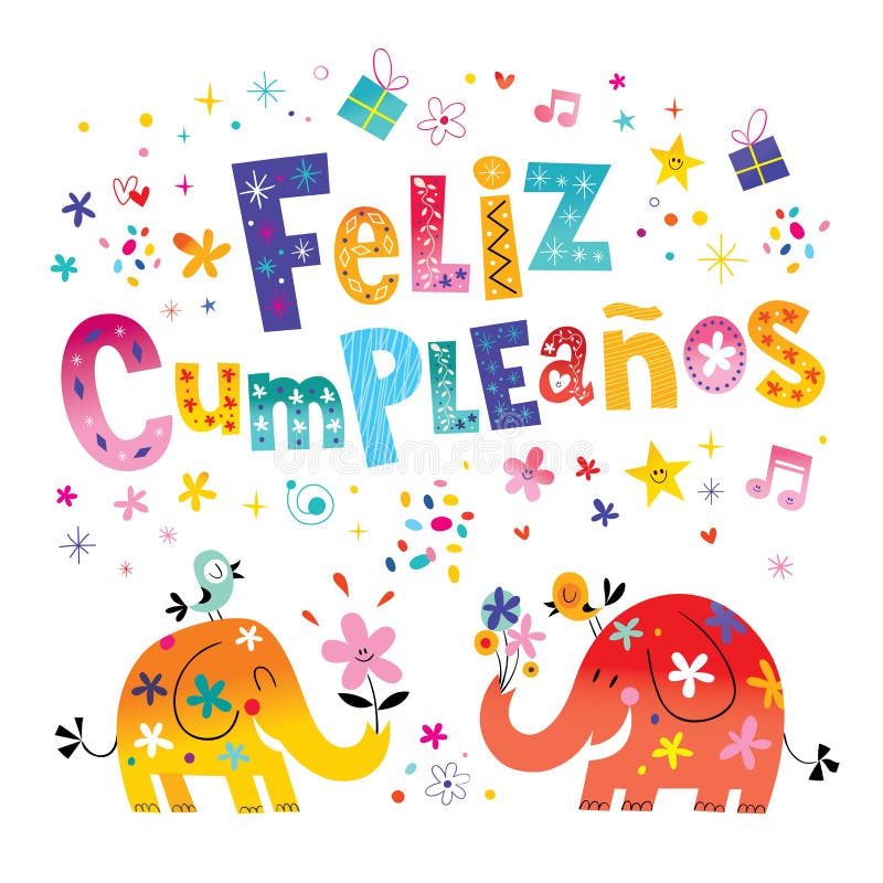 Feliz Cumpleanos с днем рождения в испанской поздравительной открытке иллюстрация штока
