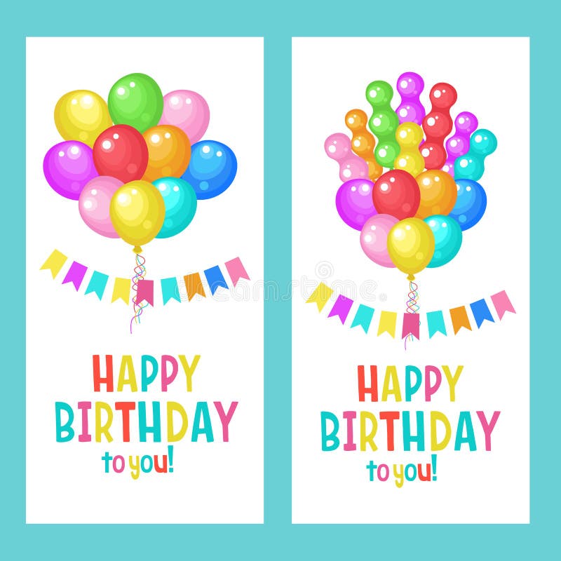 Feliz cumpleaños Conjunto de tarjetas de felicitación Globos multicolores libre illustration Feliz cumpleaños Conjunto de tarjetas de felicitación Globos multicolores libre illustration