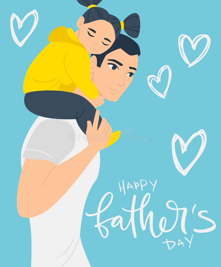  Feliz Día De Los Padres! Ilustración De Dibujos Animados Con Papá E Hija. Tarjeta De Felicitación De Afiche De Las Festividades Li Ilustración del Vector