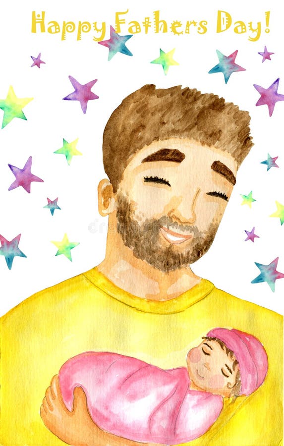 Feliz Día Del Padre Dibujo De Color De Agua Suave Dibujado a Mano Padre Con  Bebé Papá Con Hija Stock de ilustración - Ilustración de bebé, postal:  200532412