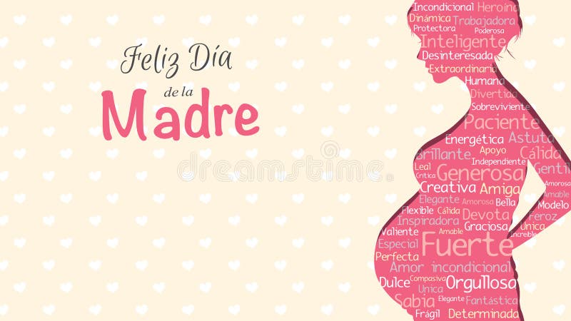 Feliz Dia de la Madre - glücklicher Mutter ` s Tag in der spanischen Sprache - Grußkarte Rosa Schattenbild der schwangeren Frau stock abbildung Feliz Dia de la Madre - glücklicher Mutter ` s Tag in der spanischen Sprache - Grußkarte Rosa Schattenbild der schwangeren Frau stock abbildung