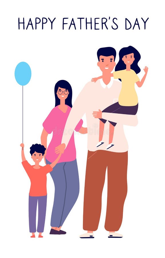 Feliz dia do pai feriado familiar, pai guarda crianças bonitas, recebe oferta de cartão para o papai, cartaz de celebração legal ilustração stock Feliz dia do pai feriado familiar, pai guarda crianças bonitas, recebe oferta de cartão para o papai, cartaz de celebração legal ilustração stock