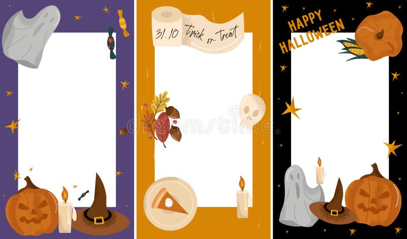 Feliz Halloween. Diseños De Portadas Lindas En Estilo De Caricatura Para Aplicaciones De Cuentos Folletos. Conjunto Plano Vectoria Ilustración del Vector de halloween para portada Feliz Halloween. Diseños De Portadas Lindas En Estilo De Caricatura Para Aplicaciones De Cuentos Folletos. Conjunto Plano Vectoria Ilustración del Vector