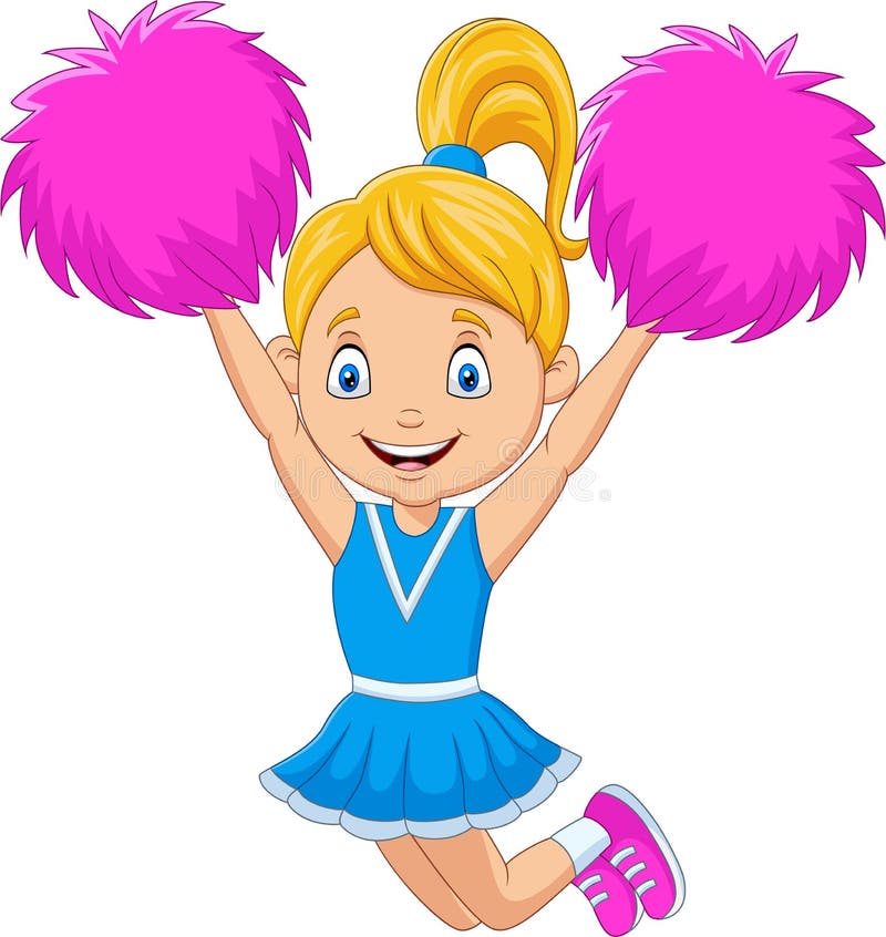 Illustration of Happy cheerleader in blue uniform with pom poms. Illustration of Happy cheerleader in blue uniform with pom poms