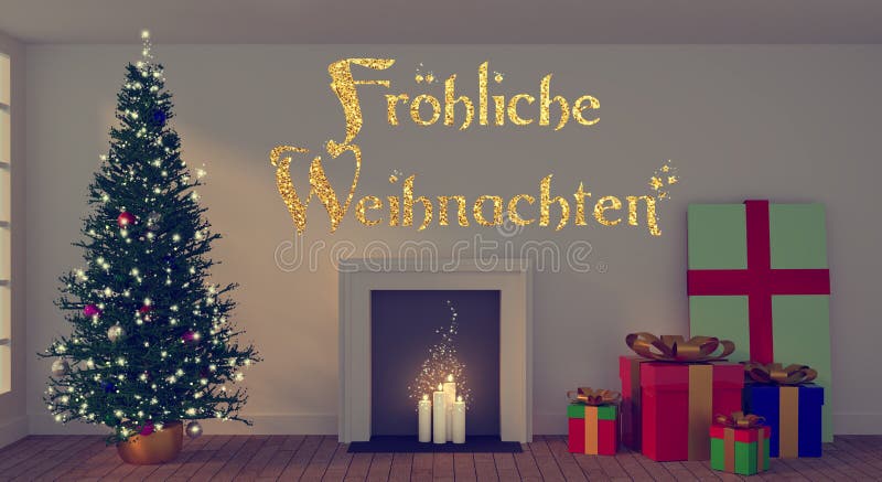 Feliz Natal Alemão Com árvore De Natal E Caixas De Presentes Ilustração  Stock - Ilustração de ouro, renda: 163841399