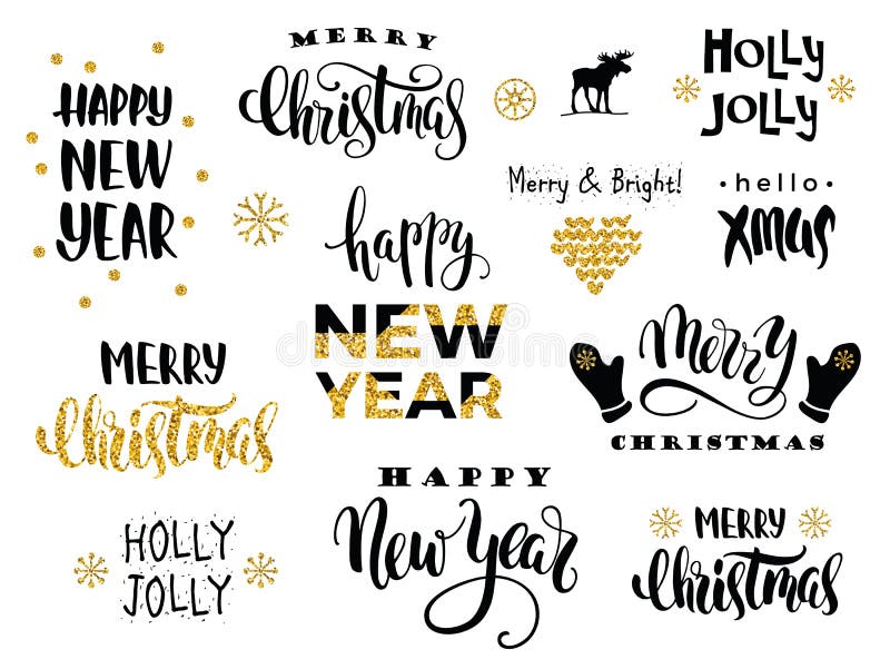 Feliz Natal e ano novo feliz Caligrafia da rotulação do vetor ilustração royalty free Feliz Natal e ano novo feliz Caligrafia da rotulação do vetor ilustração royalty free