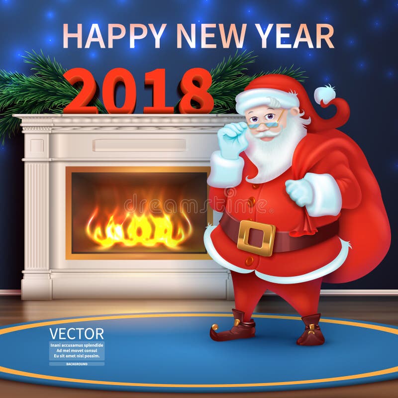 Feliz Natal e ano novo feliz 2018 Santa Claus Cartoon Cute Character realística ilustração do vetor Feliz Natal e ano novo feliz 2018 Santa Claus Cartoon Cute Character realística ilustração do vetor