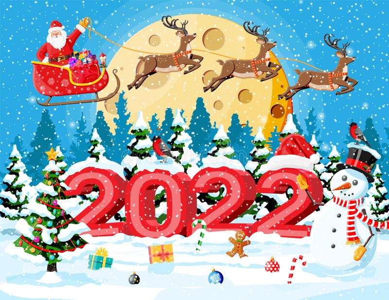 Feliz Natal E Cartão De Boas-vindas De Férias De Ano Novo Ilustração do  Vetor - Ilustração de caixa, floresta: 225544037