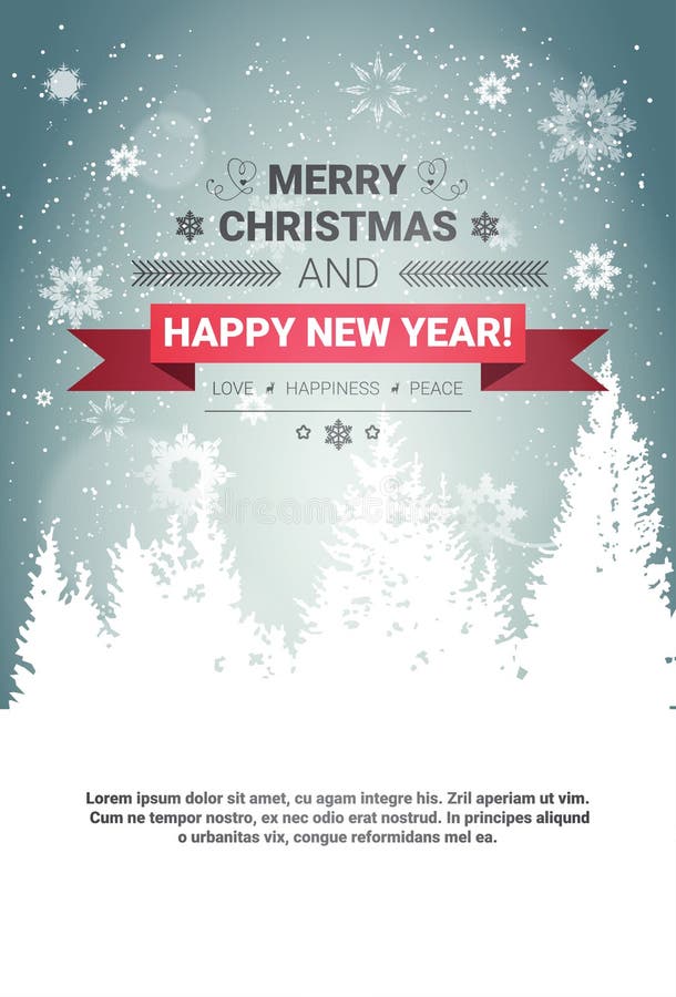Feliz Natal e cartão dos feriados de inverno do conceito do ano novo feliz sobre Forest Background transparente ilustração stock Feliz Natal e cartão dos feriados de inverno do conceito do ano novo feliz sobre Forest Background transparente ilustração stock