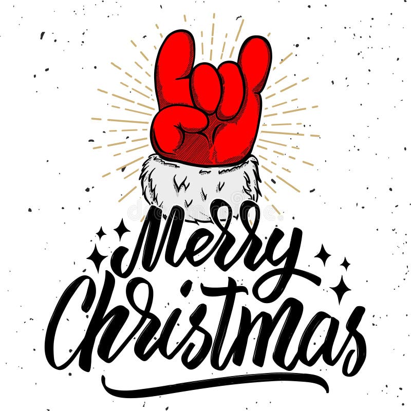 Feliz Natal Mão de Santa Claus com sinal do rock and roll ilustração royalty free Feliz Natal Mão de Santa Claus com sinal do rock and roll ilustração royalty free