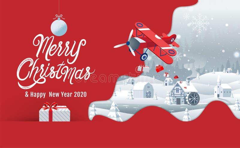 Feliz Navidad, feliz año nuevo 2020, ciudad natal, noche, paisaje invernal stock de ilustración Feliz Navidad, feliz año nuevo 2020, ciudad natal, noche, paisaje invernal stock de ilustración