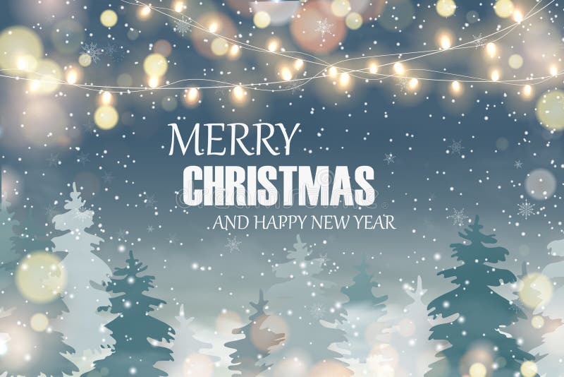 Feliz Navidad Feliz Año Nuevo Paisaje de la Navidad con nieve de la Navidad que cae stock de ilustración