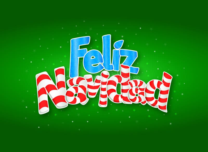 FELIZ NAVIDAD -Merry Christmas in Spanish language- Green cover of greeting card with stars in background. Size: 15 cm x 11 cm