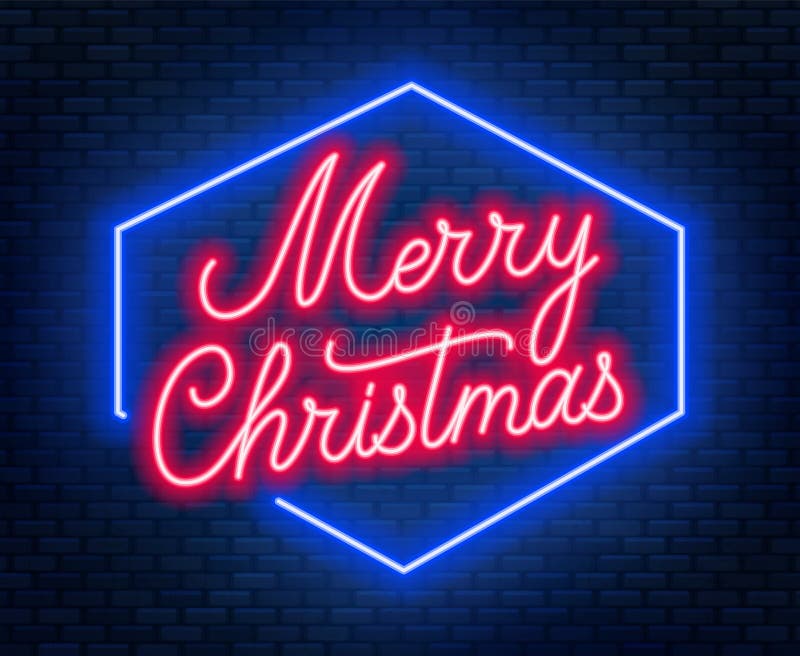 Feliz Navidad que pone letras de neón en fondo oscuro Tarjeta de felicitación ilustración del vector Feliz Navidad que pone letras de neón en fondo oscuro Tarjeta de felicitación ilustración del vector