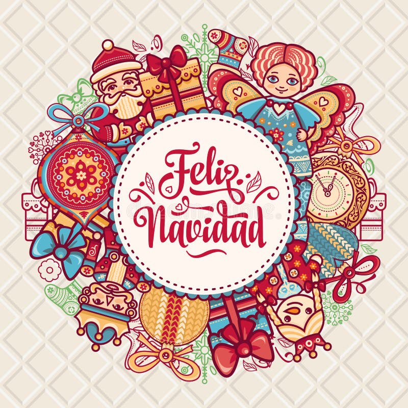 Feliz Navidad Xmas-kort på spanskt språk vektor illustrationer Feliz Navidad Xmas-kort på spanskt språk vektor illustrationer