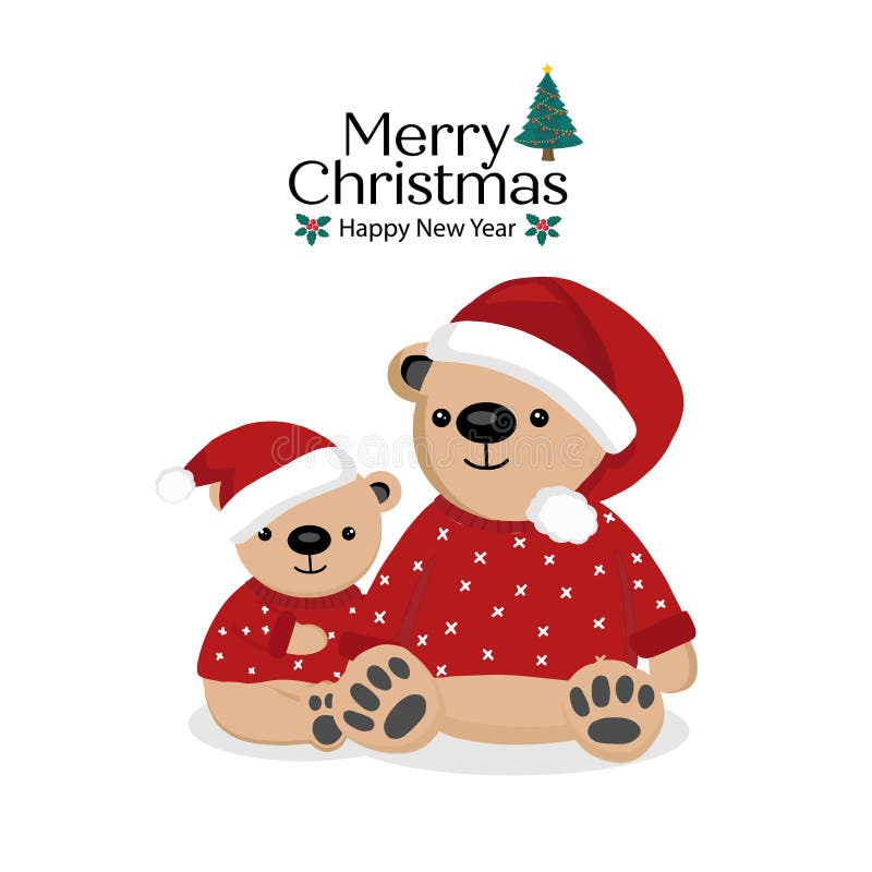 Feliz Navidad Y Feliz Año Nuevo Dibujo De Cute Bear Ilustración del Vector  - Ilustración de cartel, sombrero: 161169308