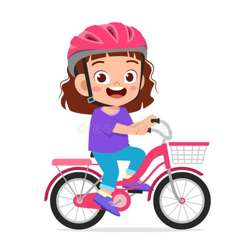 feliz niña montada sonrisa en bicicleta