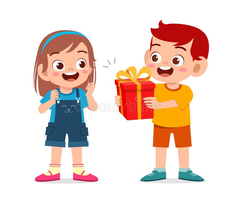 Feliz niño lindo regalar a un amigo stock de ilustración
