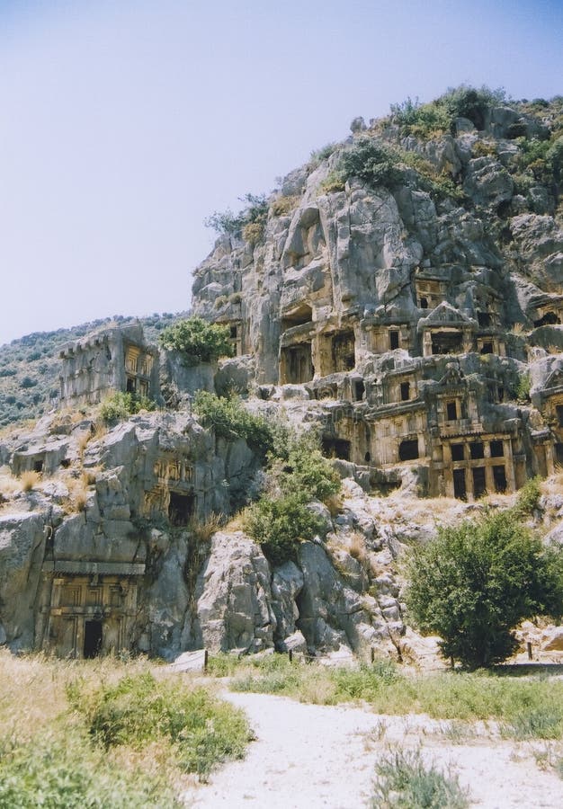 ancient lycean rock tombs in the ancient city of myra in turkey. ancient lycean rock tombs in the ancient city of myra in turkey